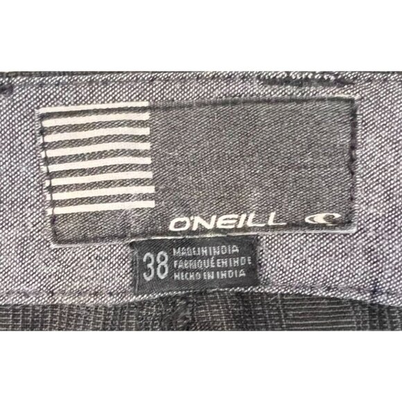 O'Neill Flat Front Shorts Black Blue Plaid Polyester Viscose Lightweight Size 38 - Picture 5 of 9